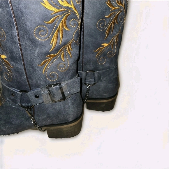 GPXGPX Women's Embroidered Cowboy Boots Block Heel Mid Calf Size 9.5 Gray. - Picture 6 of 12